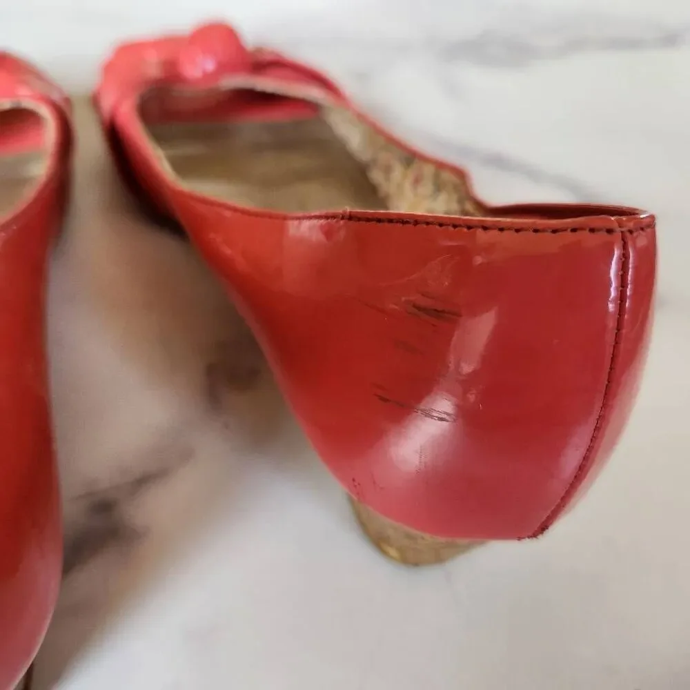 Liv & Maddie girls patent glossy wedge heels peep toe size 1 youth